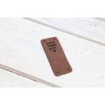 Pro Háčkování Hand Made koženková cedulka - přes okraj - se srdíčkem 20x50 mm hnědá – Zboží Mobilmania