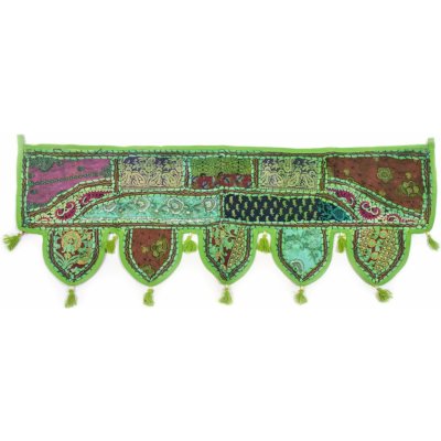 Sanu Babu Zelený závěs nad dveře s výšivkou a třásněmi, 103x36cm (9D) – Zboží Mobilmania