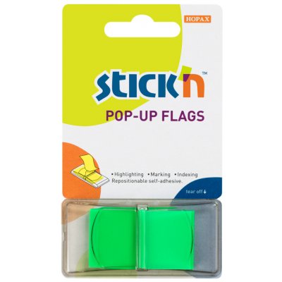 Záložky samolepicí Stick´n 45x25 mm, zelené, 50 lístků – Sleviste.cz