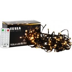 Světelný řetěz Tesla dekorativní řetěz teplý bílý 3000K,100LED 10m + 5m kabel 230V ovladač s 8 funkcemi IP44 VO23148MWW