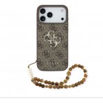 Guess PU 4G Metal Logo Strap Zadní Kryt pro iPhone 17 Pro Max Brown – Zboží Mobilmania