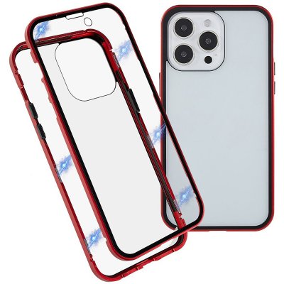 Pouzdro AppleMix Apple iPhone 15 Pro - 360° ochrana - magnetické uchycení - skleněné / kovové - červené – Zboží Mobilmania