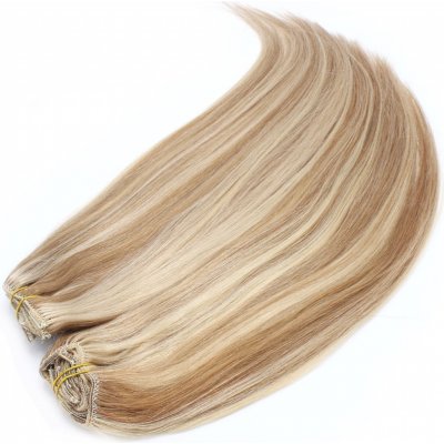 Clip in maxi set 43cm pravé lidské vlasy REMY světlý melír – Sleviste.cz