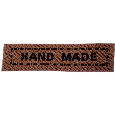 Textilní nášivka HAND MADE 45x10mm hnědá – Zboží Mobilmania