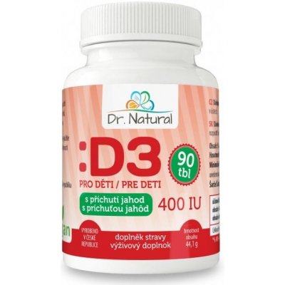 Dr.Natural Vitamín D3 pro děti 400 IU 90 tablet s příchutí jahod