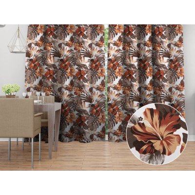 Biante Bavlněný závěs Sandra SA-441 Hnědo-cihlové květy a listy monstery 150x170 cm – Sleviste.cz