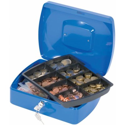 Příruční pokladna Q-Connect s mincovníkem - 25,5 x 8,5 x 20 cm, modrá – Sleviste.cz