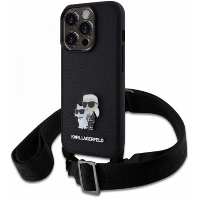 Pouzdro Karl Lagerfeld Saffiano Crossbody Metal Karl and Choupette iPhone 15 Pro černé