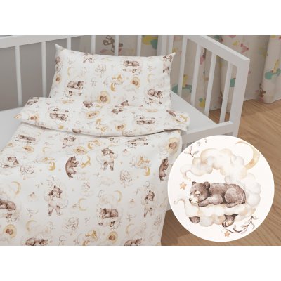 Biante Dětské bavlněné povlečení do postýlky Medvídci zajíčci a veverky v oblacích na bílém 90 x 140 cm 50 x 70 cm – Zboží Dáma