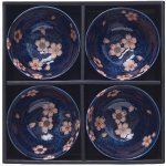 Made In Japan Sada misek v námořnícke modré s ružovým květem Sakura 4 ks 13 cm – Zboží Dáma