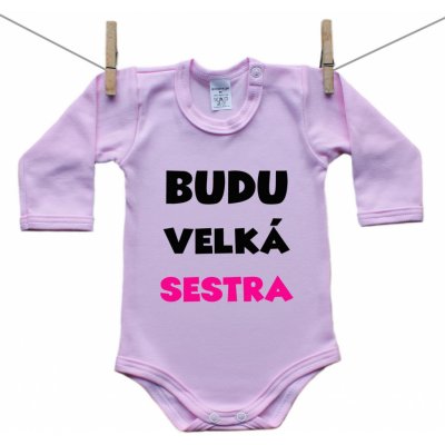 Boodyy Růžové body s dlouhým rukávem Budu velká sestra – Zboží Mobilmania