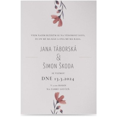 Papírové svatební oznámení FLORAL Barva papíru: Pale Grey – HobbyKompas.cz