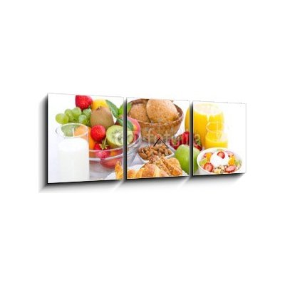 Obraz s hodinami 3D třídílný - 150 x 50 cm - Healthy breakfast on the table Zdravá snídaně na stole – Zbozi.Blesk.cz