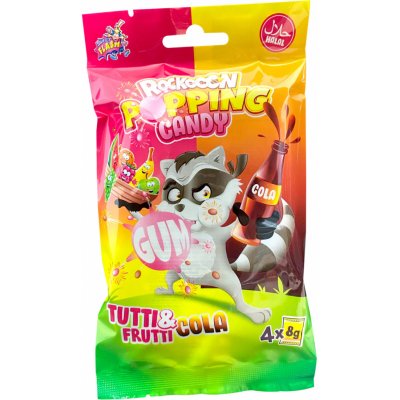 Rackooon Popping Candy žvýkačky s příchutí Cola a Tutti Frutti 32 g – Sleviste.cz