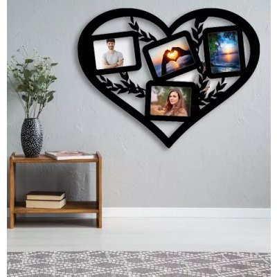 Dřevěné srdce na zeď - Fotorámeček na 4 fotografie - pro fotografie 10x15 cm (61x47 cm) – Sleviste.cz