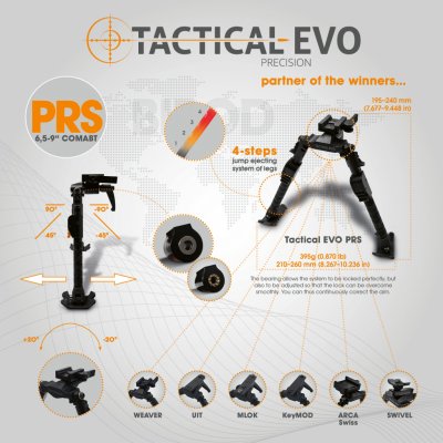 TACTICAL EVO | Bipod TACTICAL PRS COMBAT 6,5-8" Uchycení pro WEAVER (picatinny rail) Barva Černá (elox) prscom – Zboží Dáma
