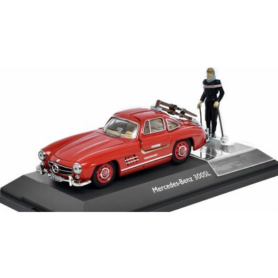 Schuco Mercedes Benz 300SL Gullwing W198 s lyžemi a figurkou 1:43