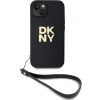 Pouzdro a kryt na mobilní telefon Apple DKNY PU Leather Stack Logo Wrist Strap pro iPhone 15 Black