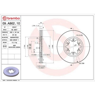 Brzdový kotouč BREMBO 09.A862.10 - FORD, MAZDA – Sleviste.cz