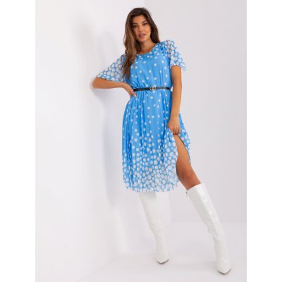 Italy Moda midi šaty s puntíky -dhj-sk-11533.87-blue modré Světle – Zboží Mobilmania