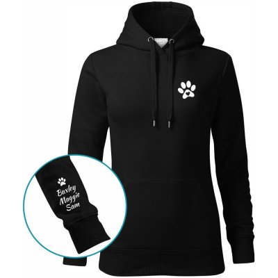 Dámská mikina s kapucí PSÍ TLAPKA a jména psů na rukávu Černá Bílý – Zboží Dáma