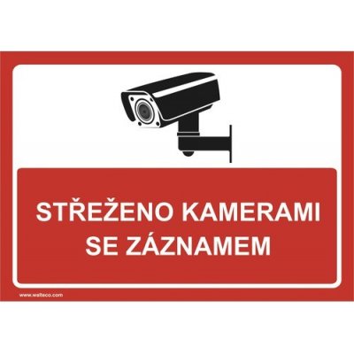 "Střeženo kamerami se záznamem" (ČERVENÁ) - 297x210 mm – Zbozi.Blesk.cz