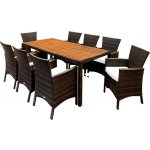 FurniGO Berlin 1 + 8 umělý ratan + dřevo, hnědý – Sleviste.cz