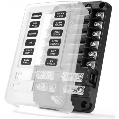 Distribuční blok -12 pojistek, kladný i záporný pól /pojistkový držák/ – Zboží Mobilmania