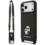 Karl Lagerfeld Saffiano Crossbody Popruh Metal Karl and Choupette Zadní Kryt pro iPhone 17 Pro Max Black – Sleviste.cz