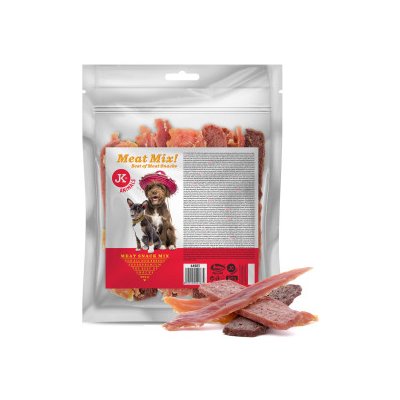 JK Animals Meat Snack Mix, sušené kuřecí a kachní maso, jehněčí a králičí filety 500 g