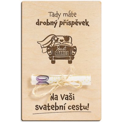 Dřevěná dárková karta na peníze - Na svatební cestu – Zboží Dáma