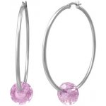 Šperky eshop ocelové náušnice velké kruhy barvy s růžovým broušeným korálkem X09.10 – Zboží Mobilmania