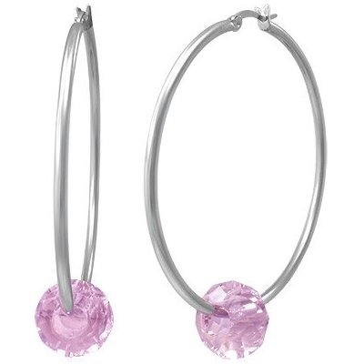 Šperky eshop ocelové náušnice velké kruhy barvy s růžovým broušeným korálkem X09.10