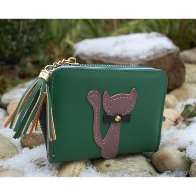 Dámská zelená peněženka s kočičkou ozdobný hrozen – Zboží Mobilmania