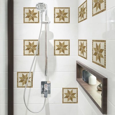 Crearreda 31225 Samolepky na kachličky béžové hvězdice, obkladačky / Samolepicí dekorace na dlaždice Beige Flowers 3ks (20 x 20 cm) – Sleviste.cz