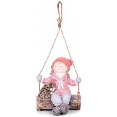 MagicHome Postavička Vánoce Holčička na houpačce s ježkem závěsná keramika 31,5x28x36 cm ST8090943 – Hledejceny.cz