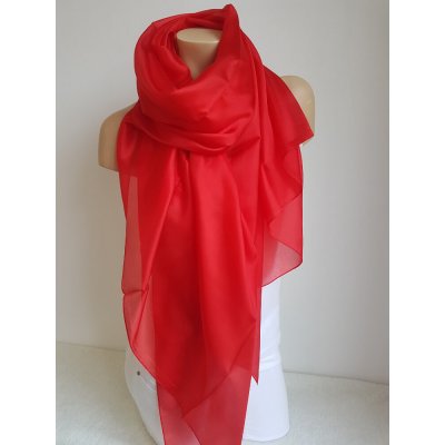 BoSETA dámský červený hedvábný šátek šála jednobarevný jasně červená