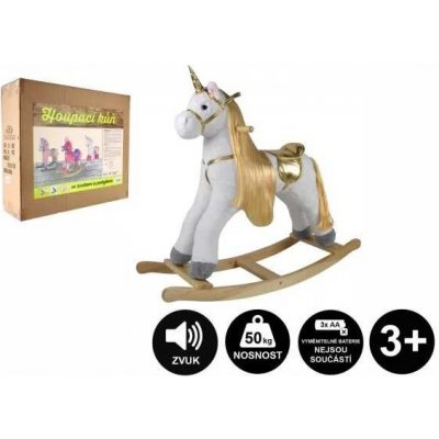Teddies Kůň houpací jednorožec plyš na baterie se zvukem a pohybem nosnost 50kg v krabici 70x21x61cm – Zboží Dáma