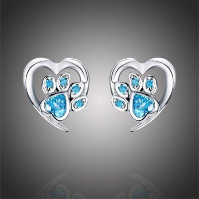 Grace Silver Jewellery stříbrné se zirkony modrá Psí Tlapka E-SCE654-3/7 modrá