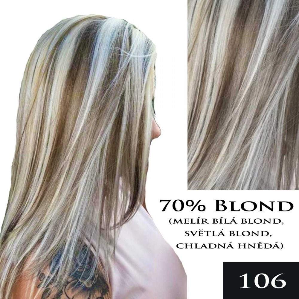 Clip in sada k prodloužení vlasů - 40cm, 75g - mnoho barev 106 - melír bílá  blond, nejsvětlejší blond a studená hnědá od 1 399 Kč - Heureka.cz