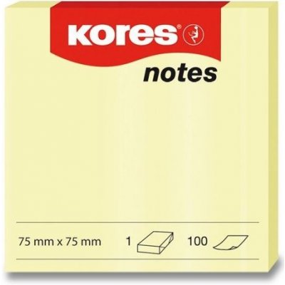 Samolepicí bloček Kores - žlutý 75 × 75 mm, 100 listů