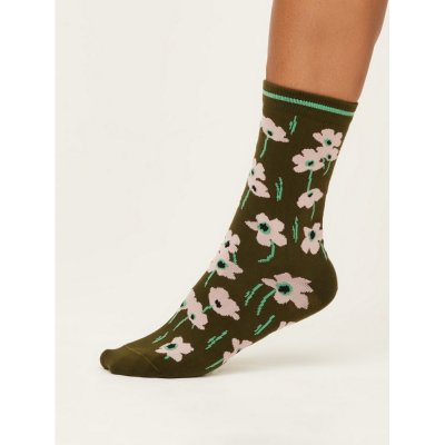 Thought Fashion Bavlněné ponožky Summer Poppies green – Zboží Mobilmania