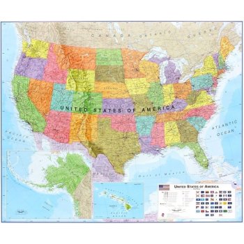 Maps International USA - nástěnná politická mapa 120 x 100 cm Varianta: bez rámu v tubusu, Provedení: laminovaná mapa v lištách