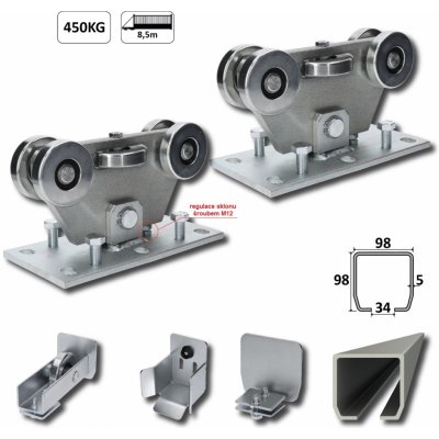 MEDIO-Klasik samonosný systém 98x98x5mm pro posuvné brány do 450kg / 8,5m otvor (C399M/Zn 1x 6m pozinkovaný profil, C395M KLASIK 2ks, C396M 1ks, C397M), běžný provoz – Zboží Mobilmania