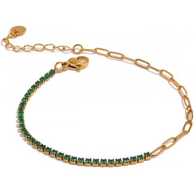 Grace Jewellery Elegantní náramek se zirkony chirurgická ocel BN-10-1306A-5 Zelená