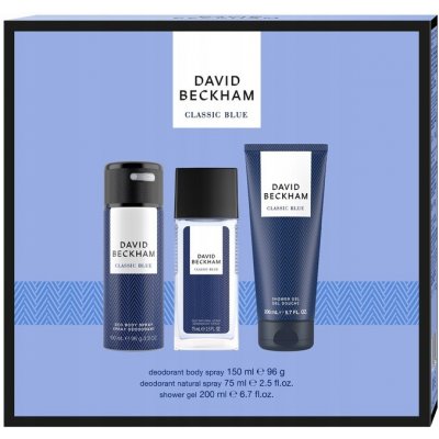 David Beckham Classic Blue deodorant s rozprašovačem 75 ml + sprchový gel 200 ml + deodorant ve spreji 150 ml – Zbozi.Blesk.cz