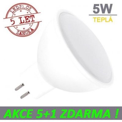 LED21 LED žárovka 5W GU5.3 12V DC 320lm Teplá bílá, 5+1