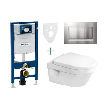 Geberit Duofix - sada pro závěsné WC 111.300.00.5 AZ + klozet a sedátko se softclose Villeroy & Boch Architectura + tlačítko Sigma30, lakovaný chrom mat easy-to-clean/chrom lesk 111.300.00.5 AZ7