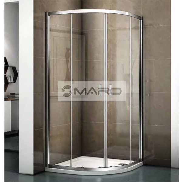 Sprchové kouty MARO Marty New Kout sprchový čtvrtkruhový s posuvnými dveřmi 100 x 100 x 200 cm, R550, leštěný hliník, výplň: čiré sklo 6 mm G007003120