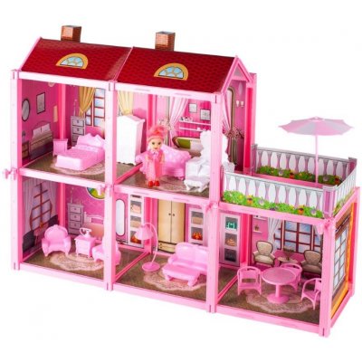INKA Plastový domeček pro panenky velká vila s panenkou k sestavení růžový – Zboží Mobilmania